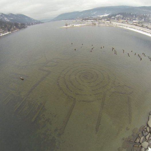 Underwater Ancient Petroglyphs captured accidentally by a drone in Vancouver Canada.