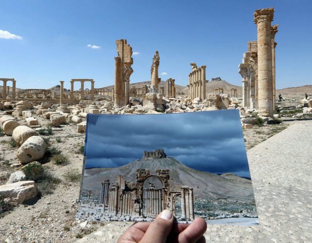 Palmyra prieš ir po islamo barbarų (ISIS) atakų.