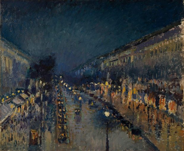 https://en.wikipedia.org/wiki/File:Camille_Pissarro,_The_Boulevard_Montmartre_at_Night,_1897.jpg