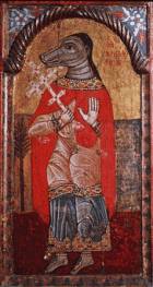 Rytų krikščionių tradicijoje Šv. Kristoforas vaizduojamas kaip kinocefalas, t. y. su šuns galva.